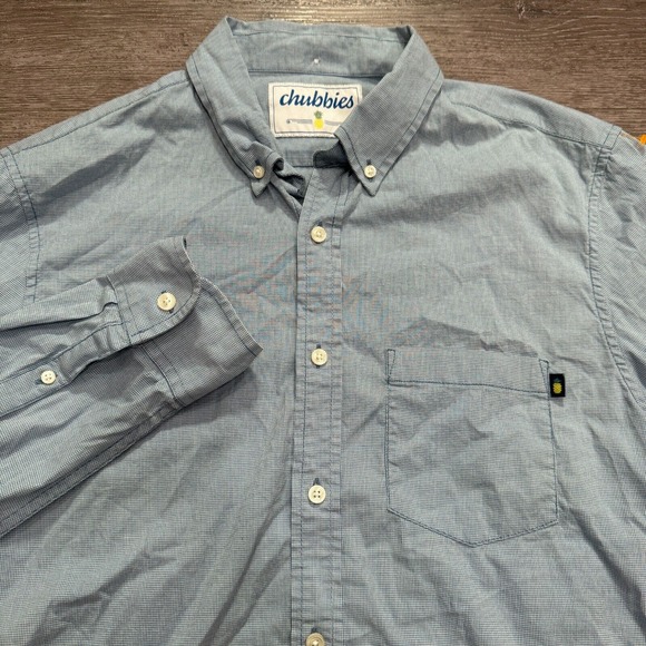 Chubbies Shirt Mens Large Blue‎ Long Sleeve Button Up Cotton Check Casual Adult - Picture 1 of 9